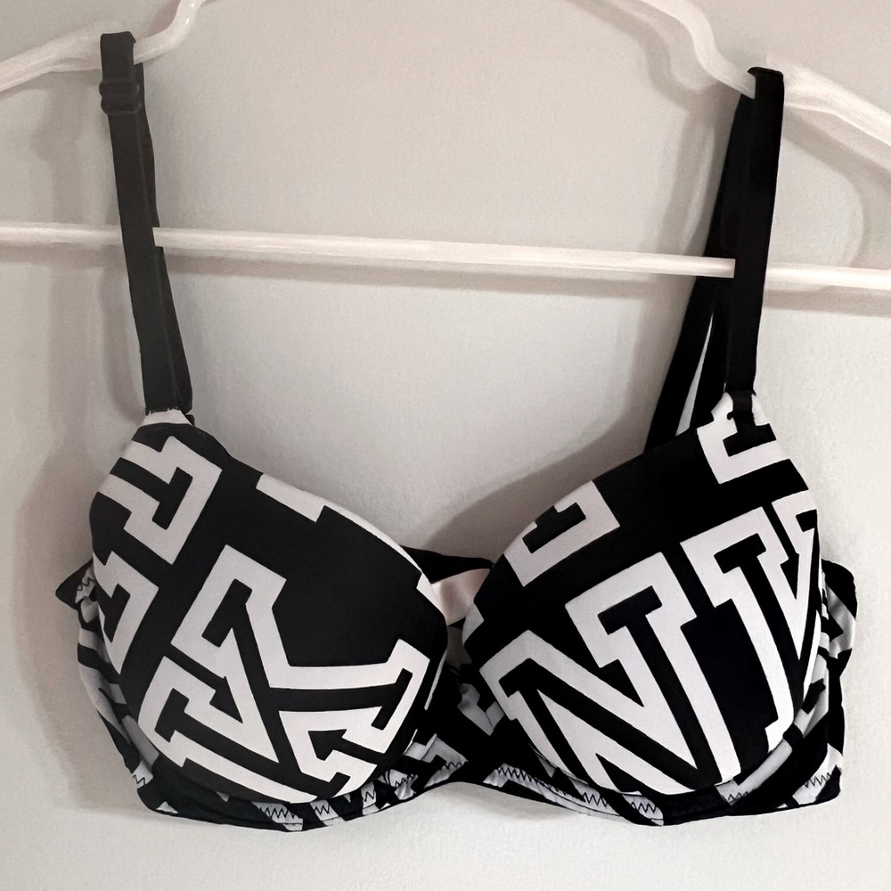 Victoria’s Secret PINK Black White Pink Vintage Logo Padded Bra Size 32B